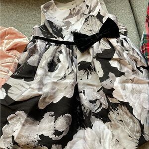 Laura Ashley Floral Black and White Kids Dress with Bow